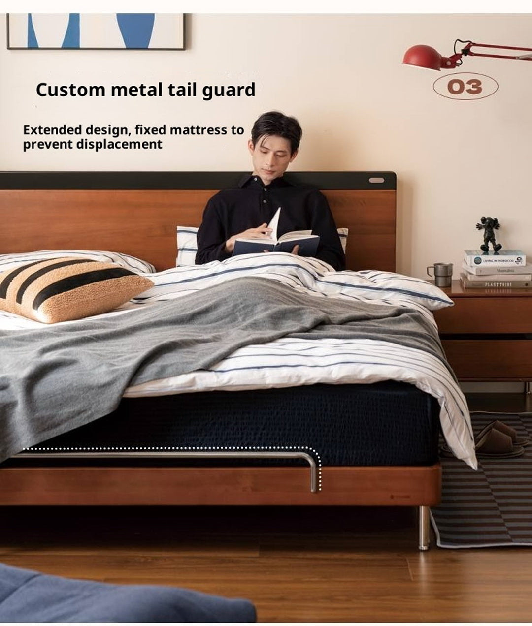 Poplar Solid Wood Mid-Century Modern Platform Bed with Flat Panel Headboard