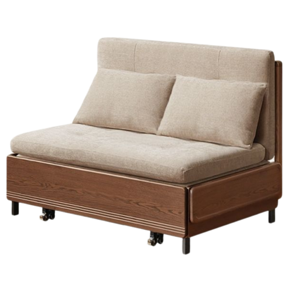 Black Walnut, Oak Solid Wood Sleeper Chair-sofa Bed with Attached Fold-Out Side Tray