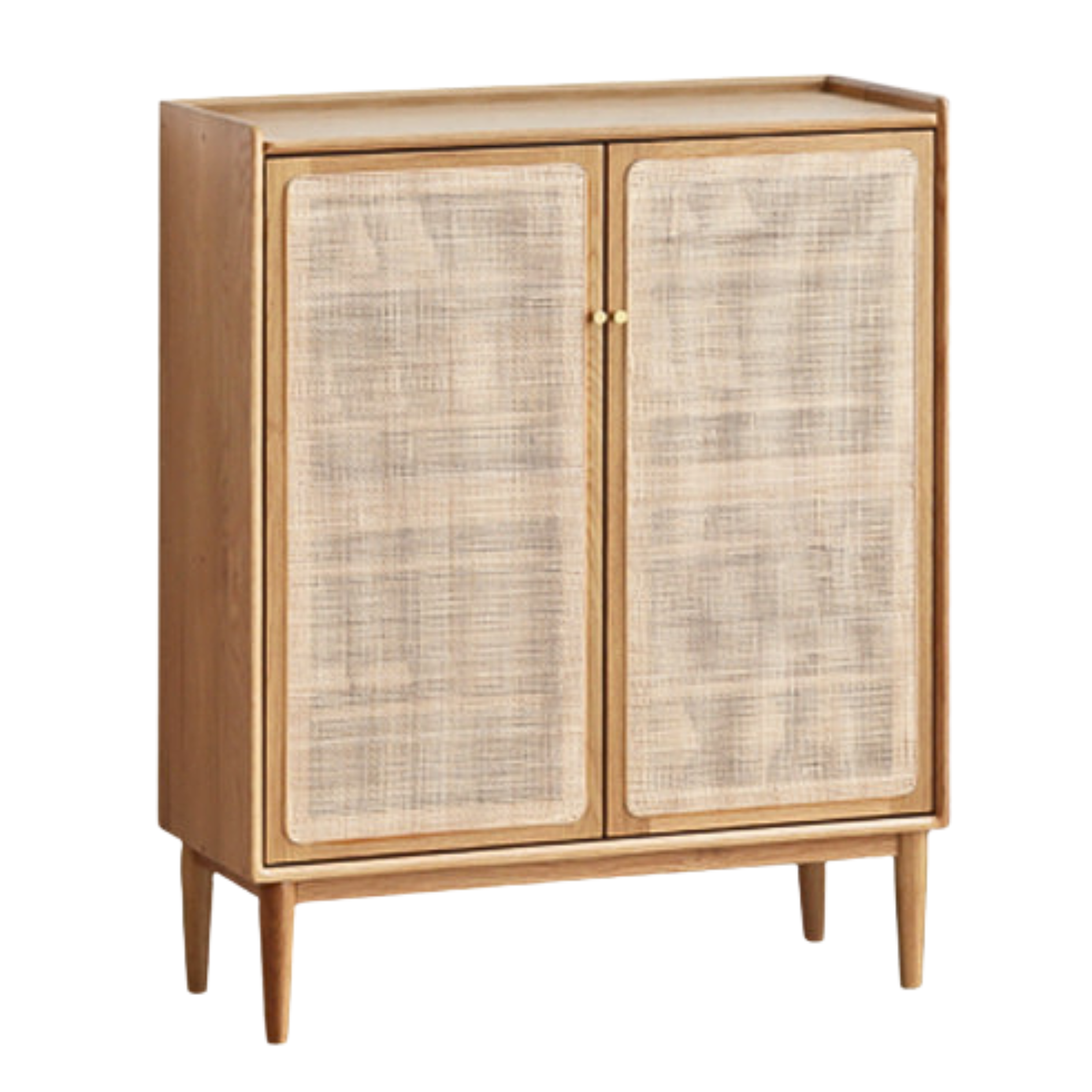 Oak Solid Wood Shoe Cabinet Storage Rattan