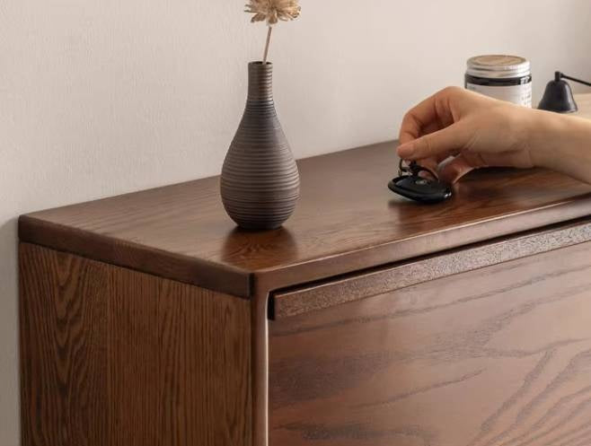 Oak Solid Wood Shoe Cabinet with Wabi-Sabi Style Storage Design