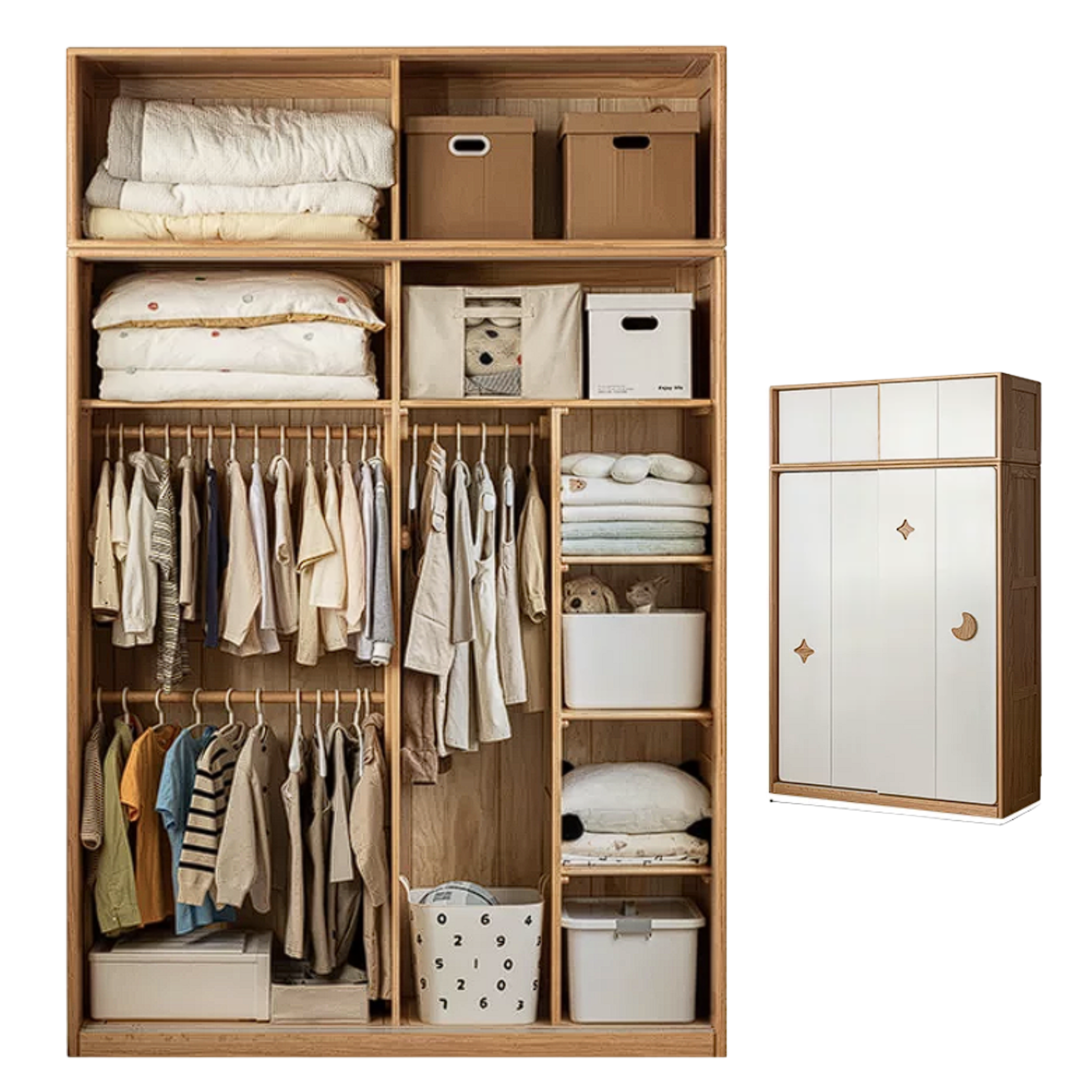 Oak Solid Wood Kids Sliding Door Wardrobe