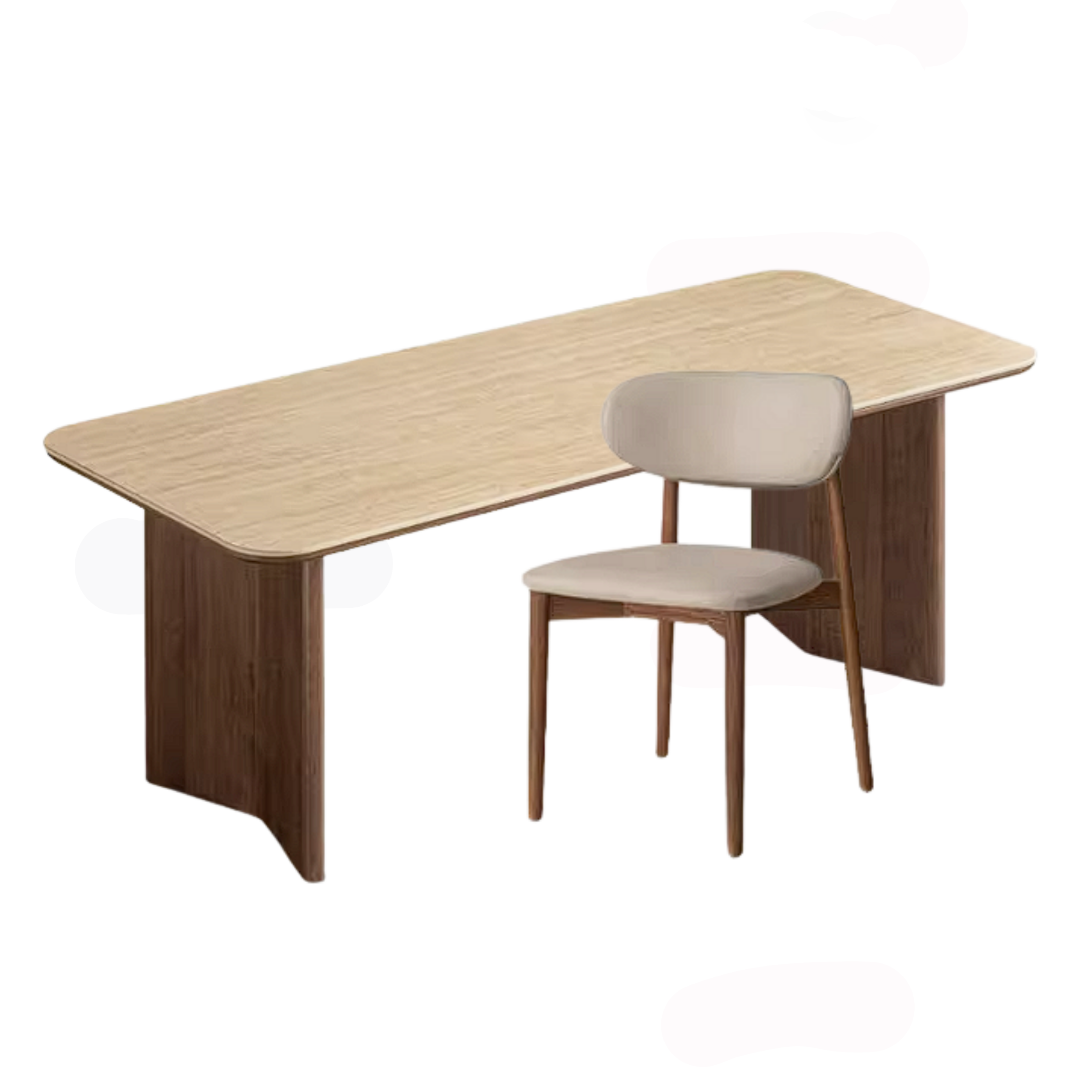 Black Walnut Solid Wood Trestle Dining Table with Stone Top and Panel Legs