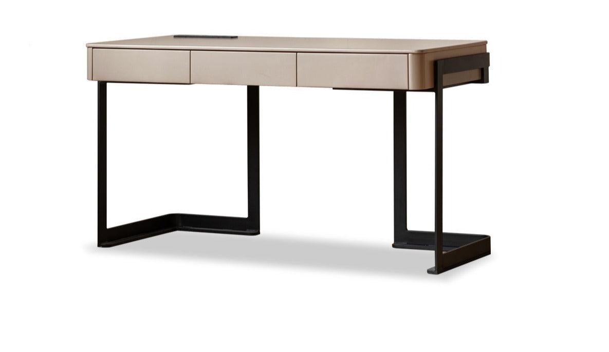 Poplar solid wood rock board Italian light luxury office desk with drawer-
