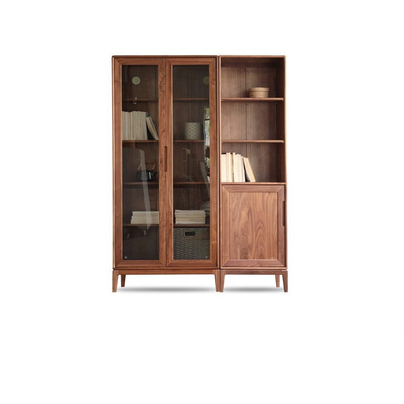 North American black walnut, Ash solid wood combination cdust-proof glass door wall floor-to-ceiling bookshelf<