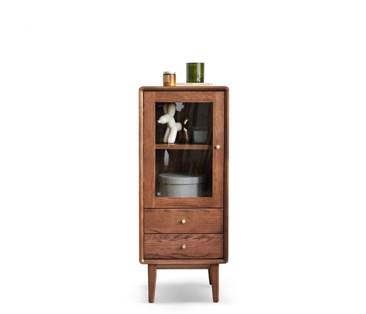 Oak Solid Wood Side Cabinet, walnut color"