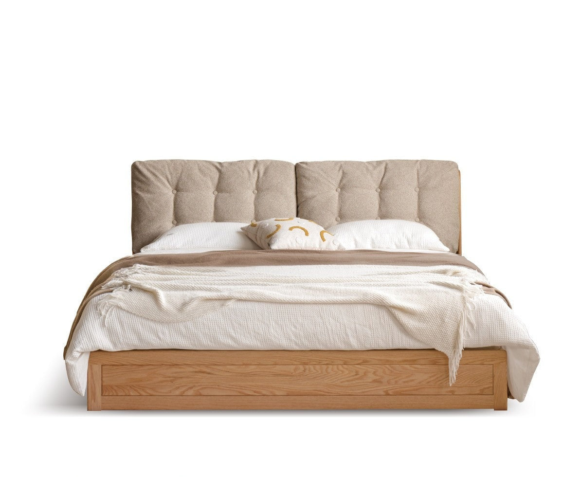 Oak solid wood fabric box bed cream style"