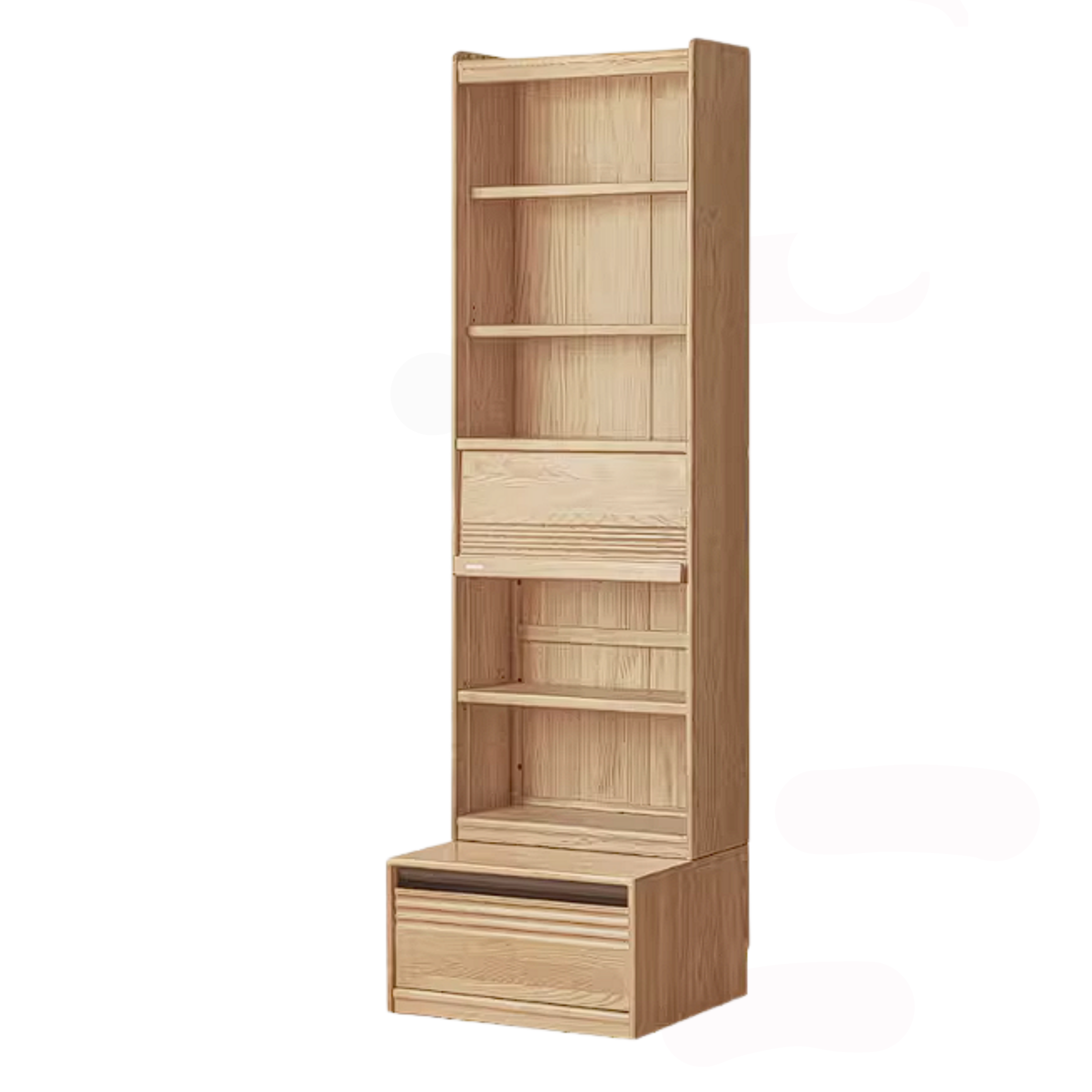 Ash Solid Wood Bookshelf with Wall Mounted Display Cabinet Design