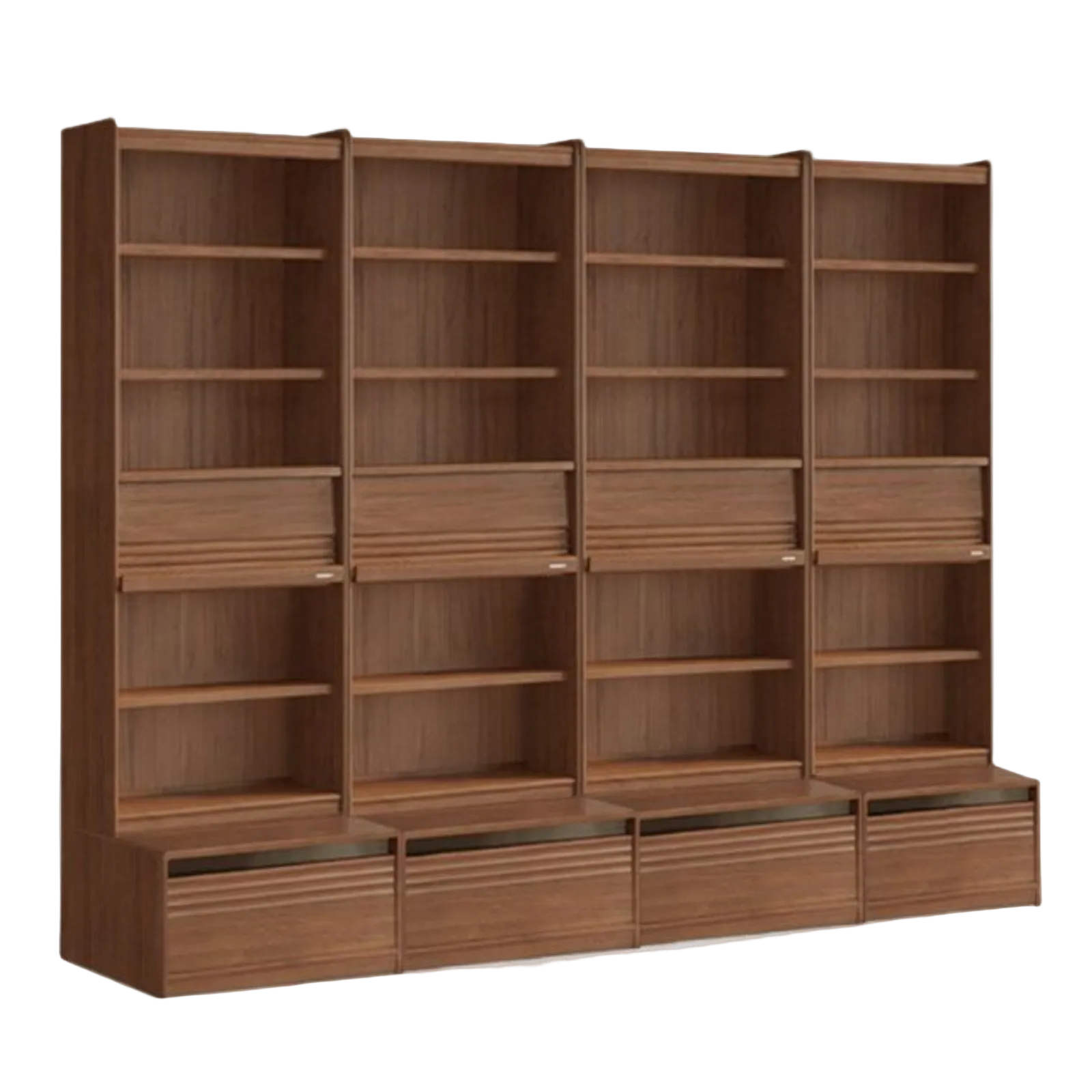Black Walnut Solid Wood Integrated Wall Bookcase with Floor Display