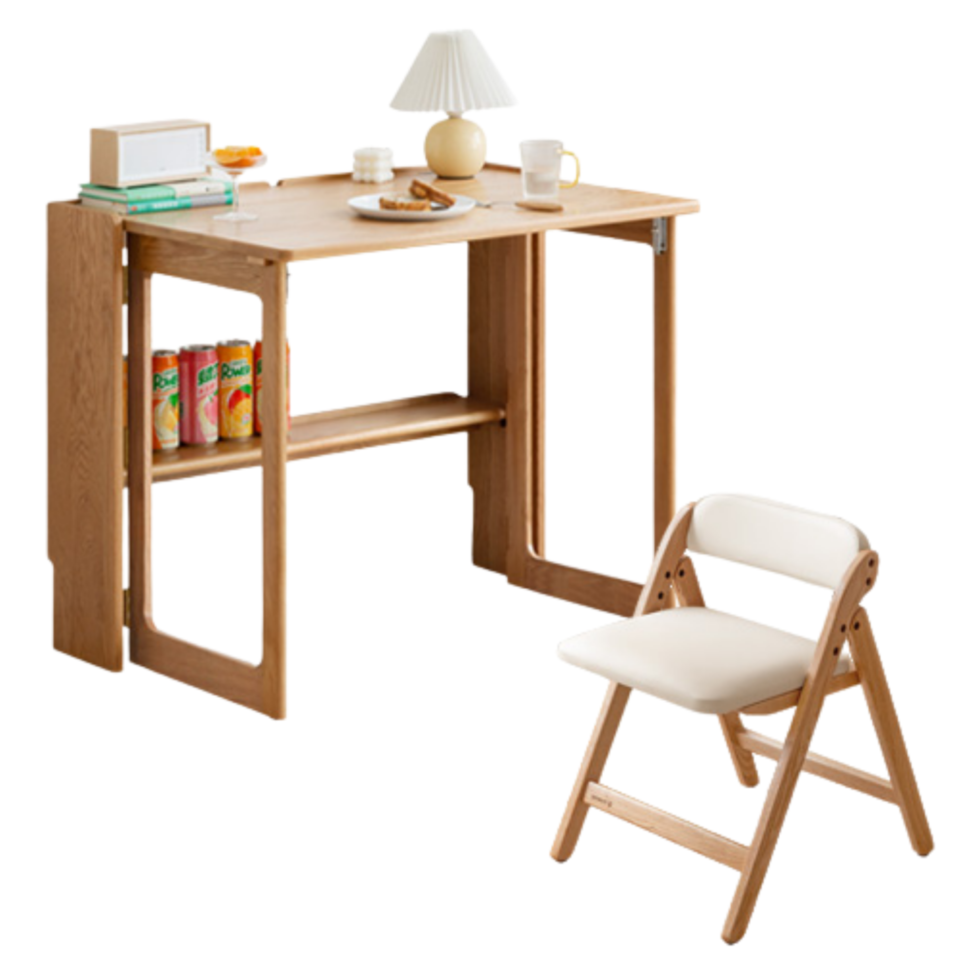 Solid Rubberwood, Oak Solid Wood Nordic Modern Dining Folding Table