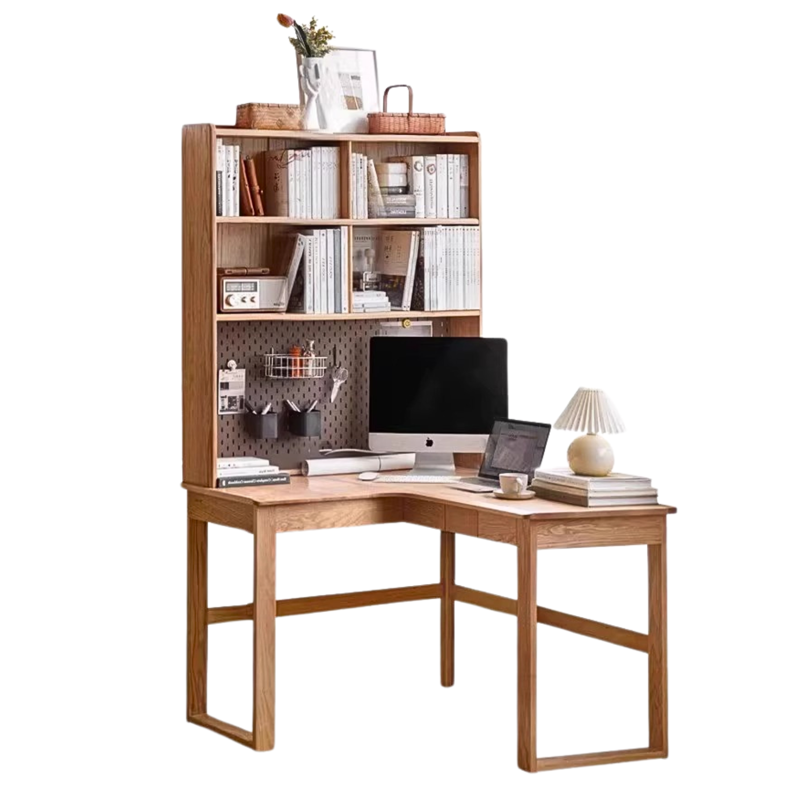 Oak Solid Wood L-shaped Corner Office Desk