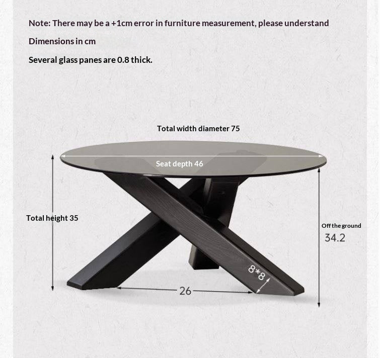 Ash Solid Wood Italian Light Luxury Round Glass Table