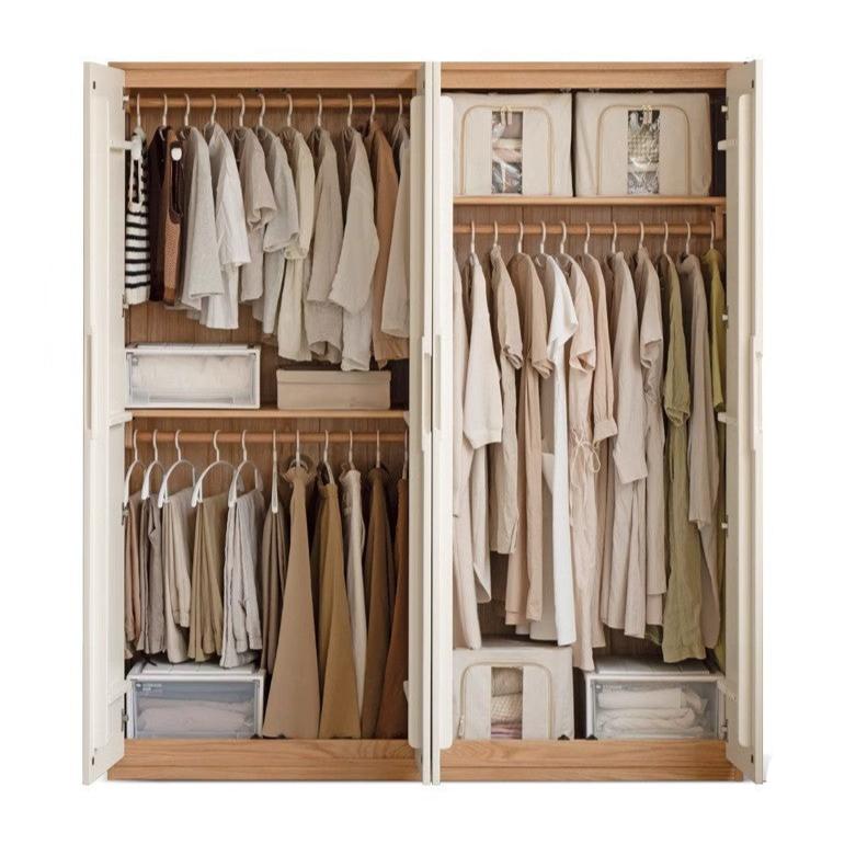 Oak Solid Wood Log Cream Style Wardrobe