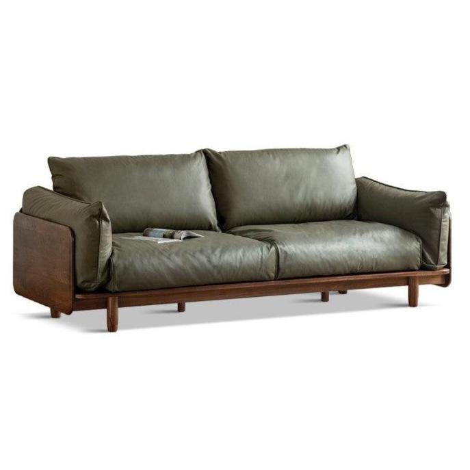 Oak solid wood Leather, Fabric straight sofa