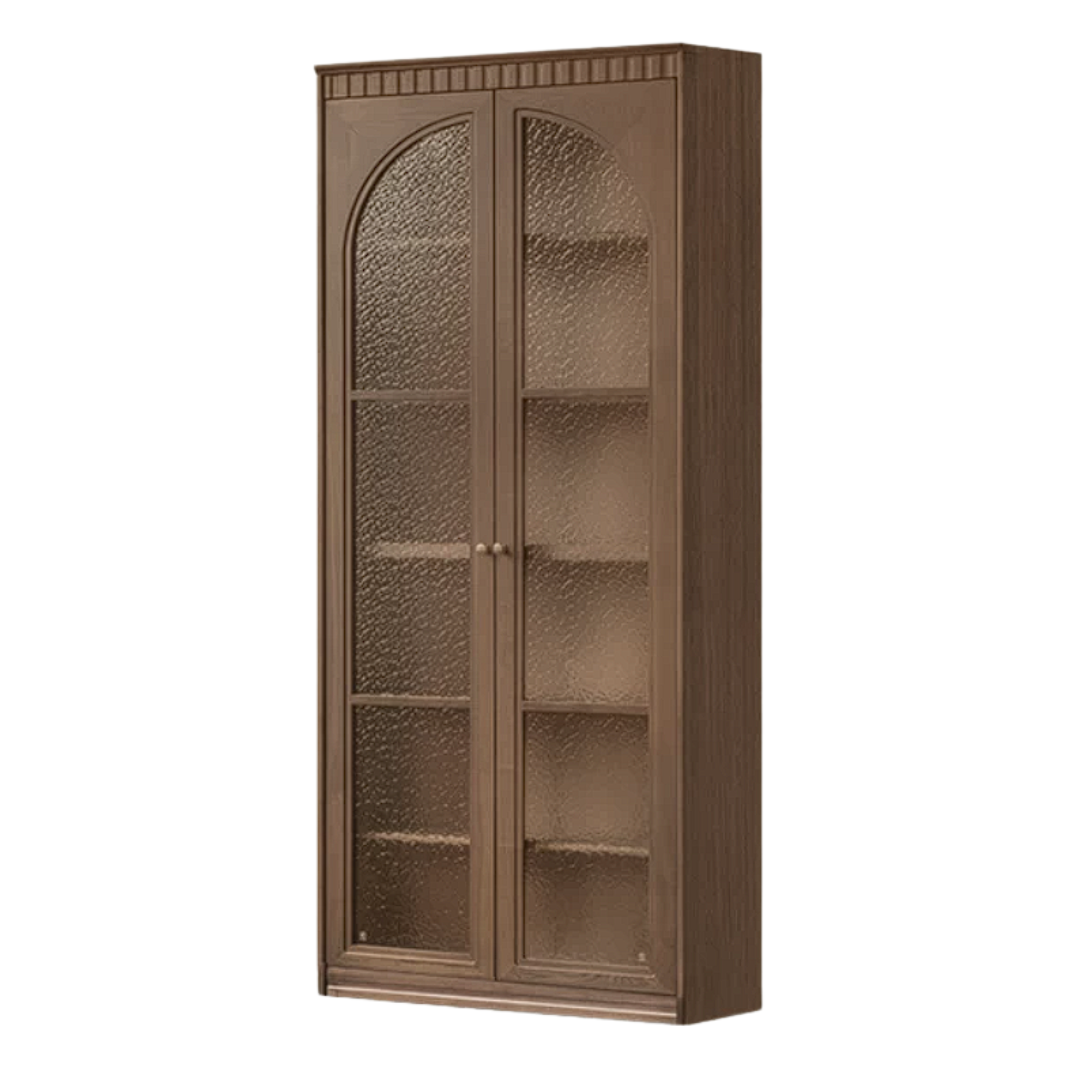 Black Walnut, Sandalwood Solid Wood Library Wall Unit with Arched Glass Doors
