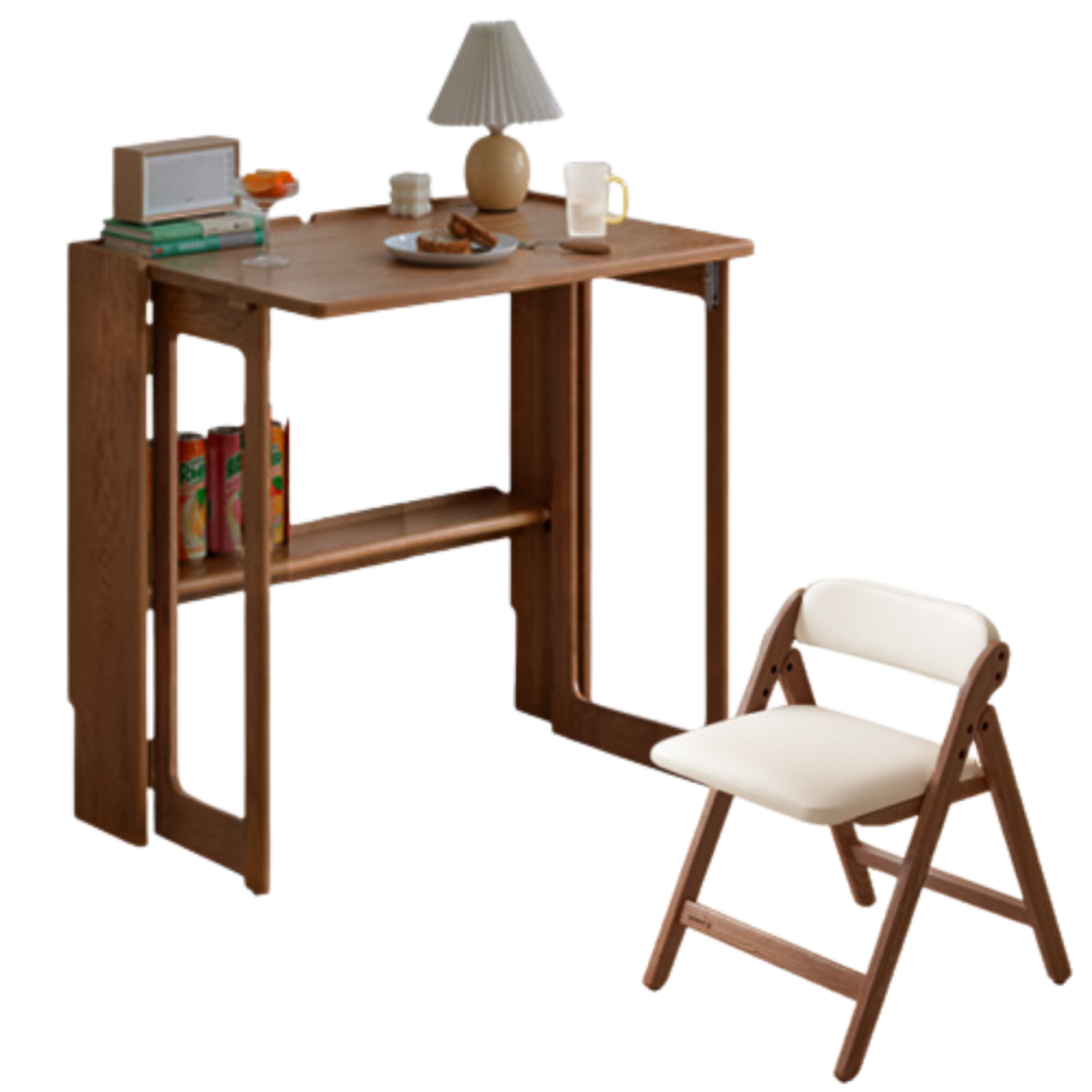 Solid Rubberwood, Oak Solid Wood Nordic Modern Dining Folding Table