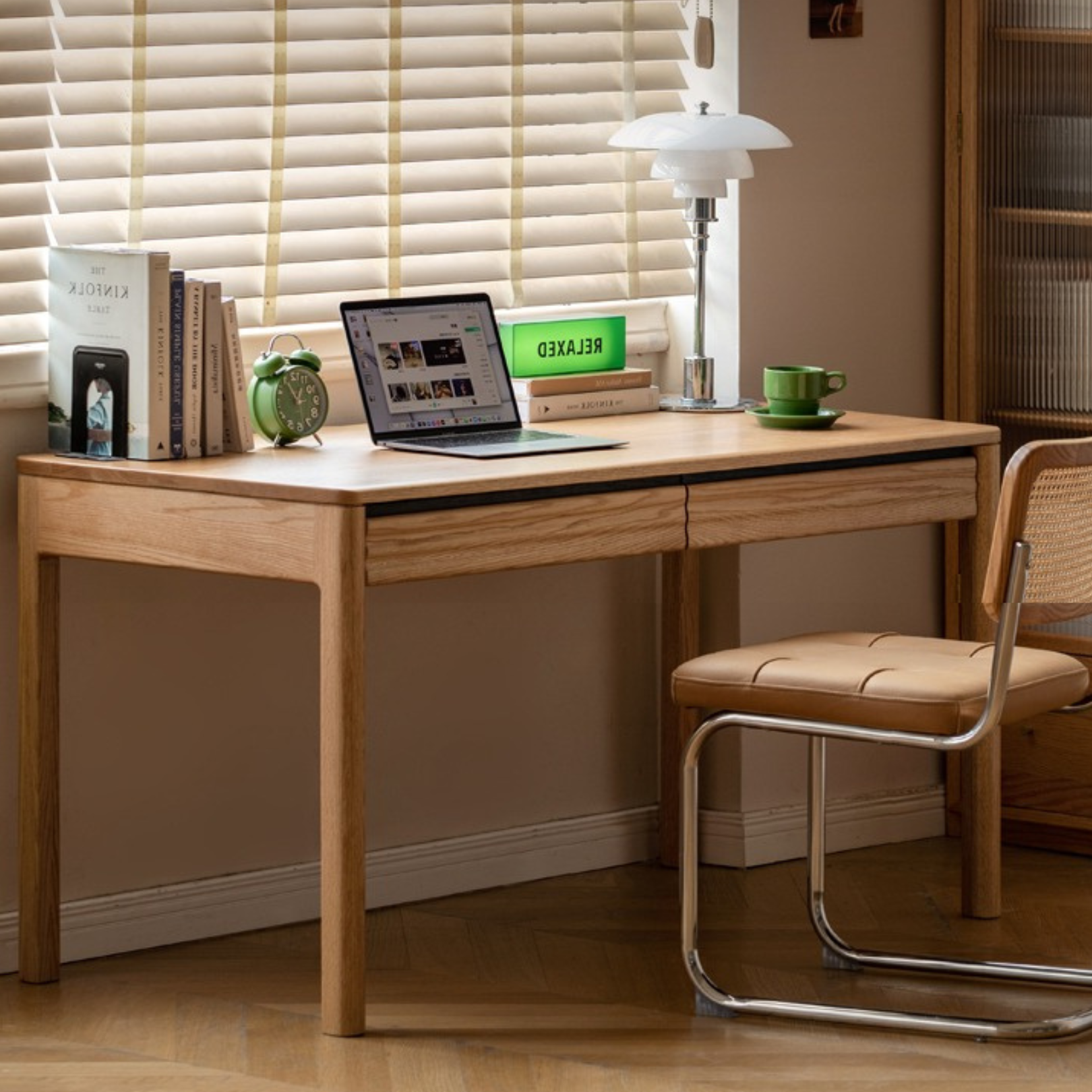 Oak Solid Wood Computer Desk With Drawer