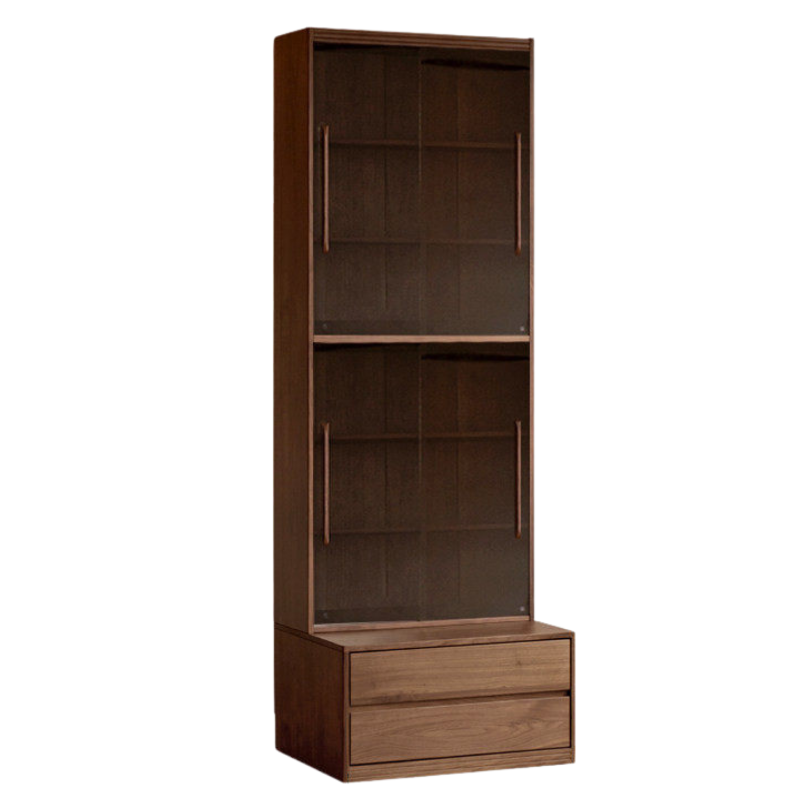 Solid Longan Hardwood, Ash Solid Wood Bookcase with Floor-to-Deck and Wall-Mounted Display Cabinet