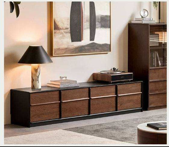 Oak Solid Wood Floor Standing TV Cabinet with Italian-Inspired Skeleton Line