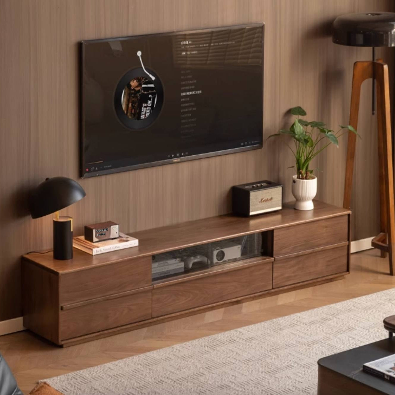 Black Walnut Solid Wood TV Stand.