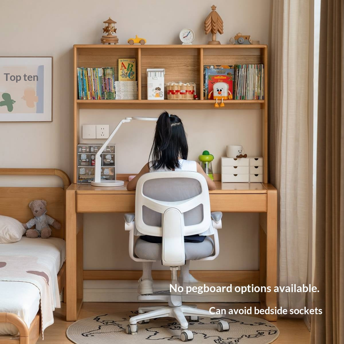 Beech Solid Wood Adjustable Height Children's Study Desk With Integrated Bookshelf