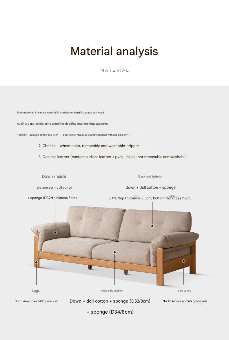 Ash Solid Wood Genuine leather, fabric sofa