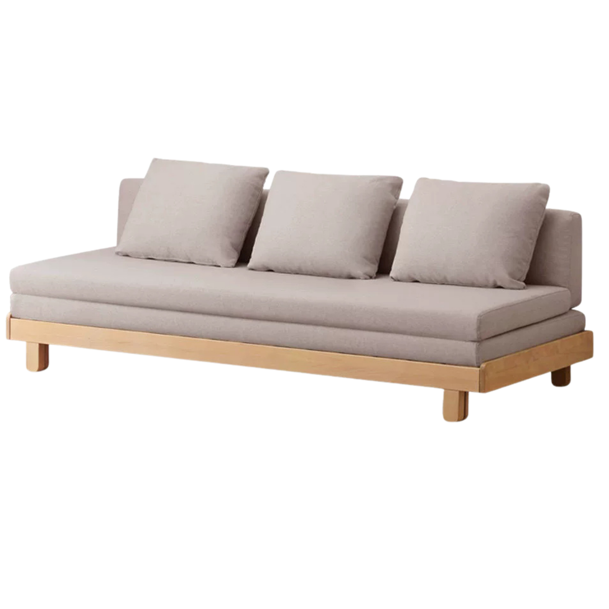 Beech Solid Wood Armless Wood Frame Futon Sofa with Slatted Base