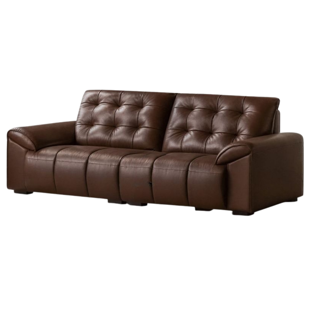 Genuine Leather Tufted Sofa and Black Walnut Living Room Set