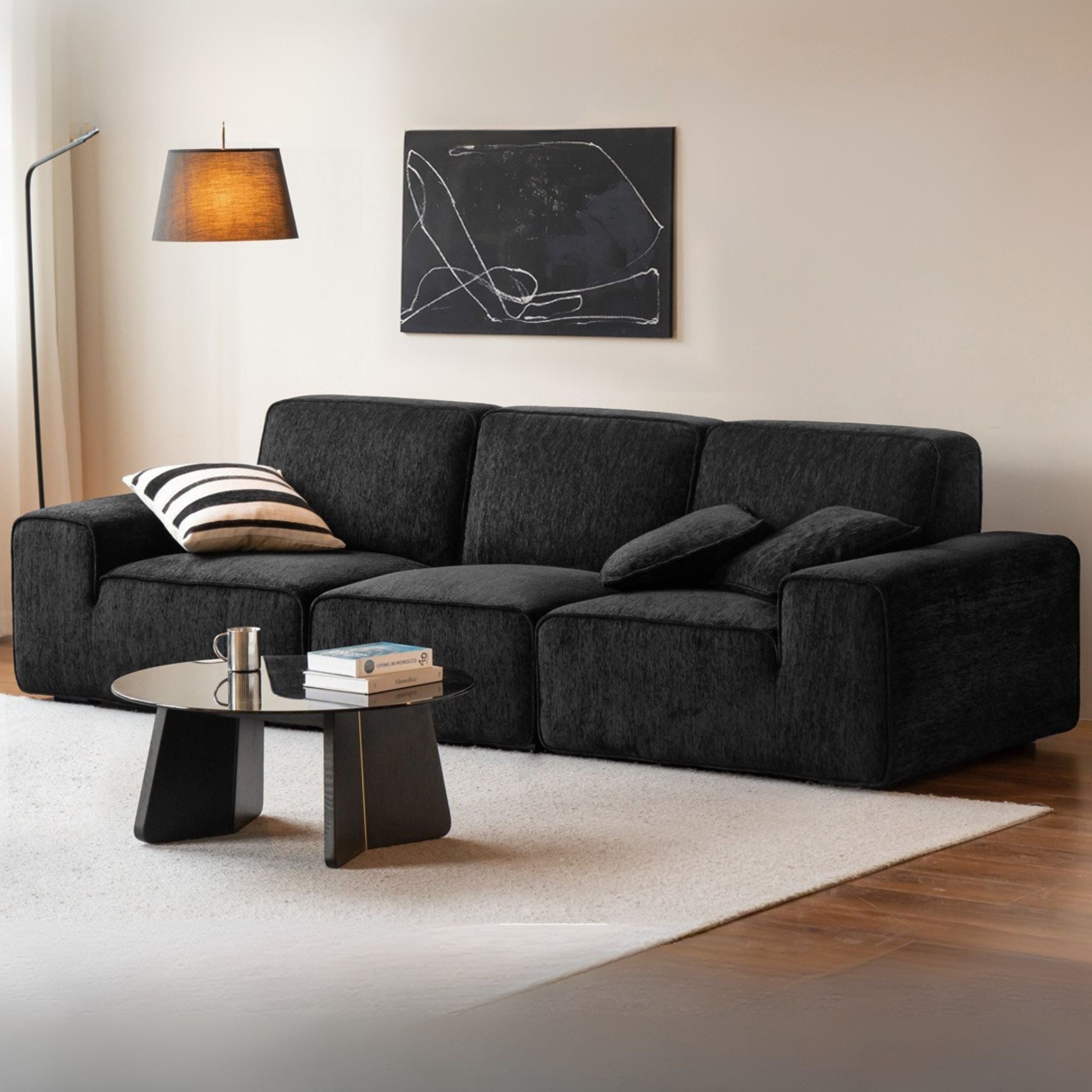 Fabric Big Black Cow Sofa Living Room Modern Extremely Simple Row