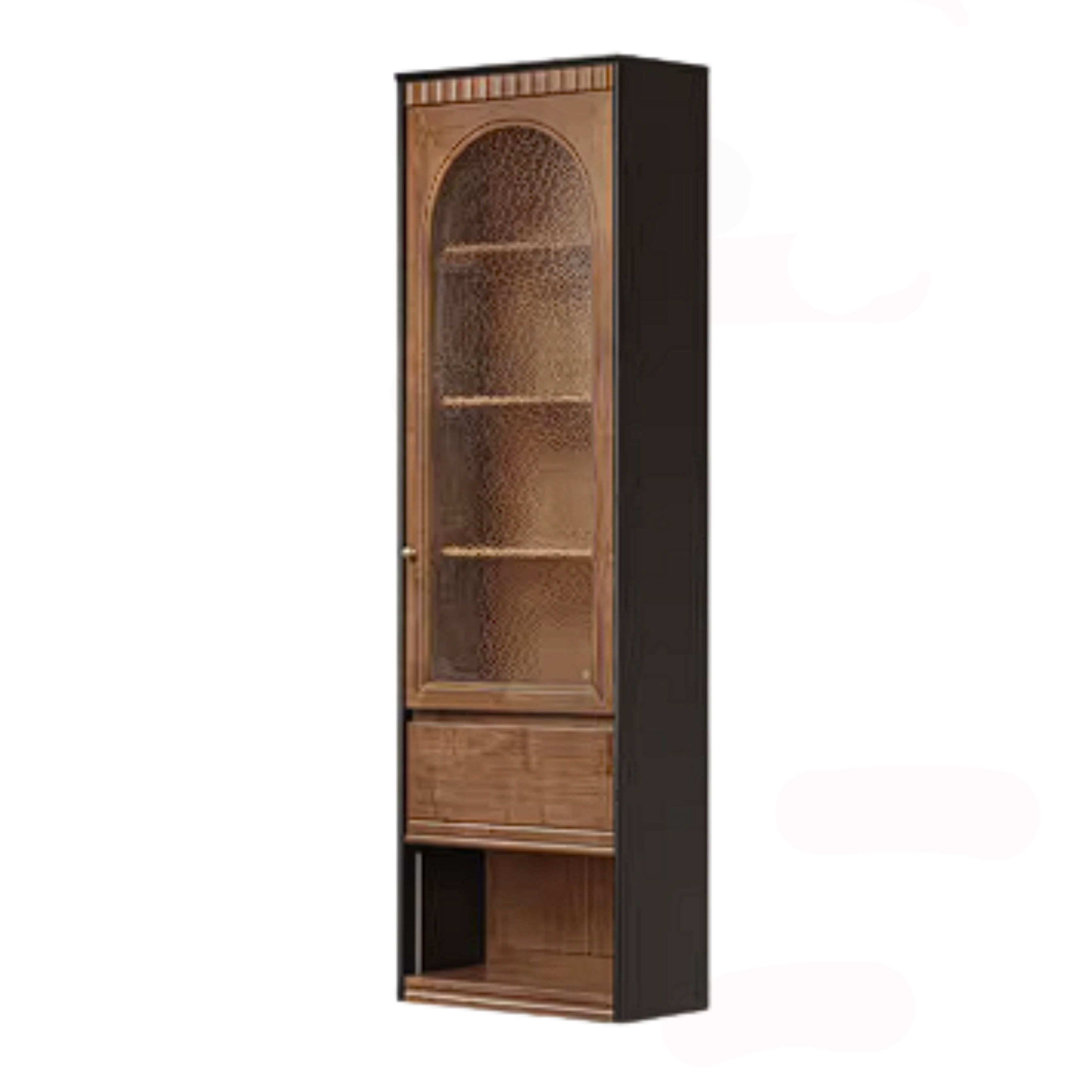 Black Walnut Solid Wood Bookcase with French Retro Display Cabinet