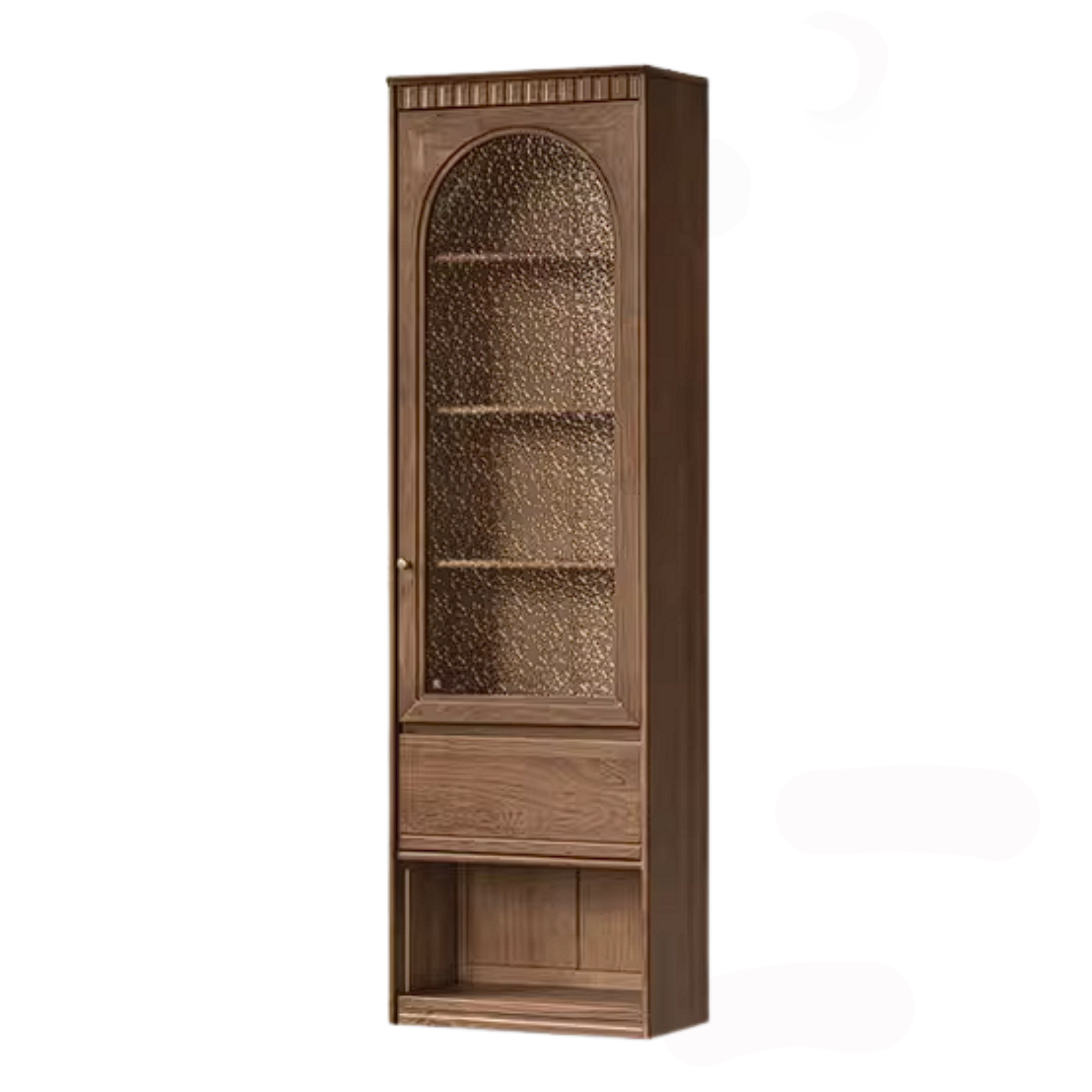 Black Walnut Solid Wood Bookcase with Booth Seating and Display Cabinet