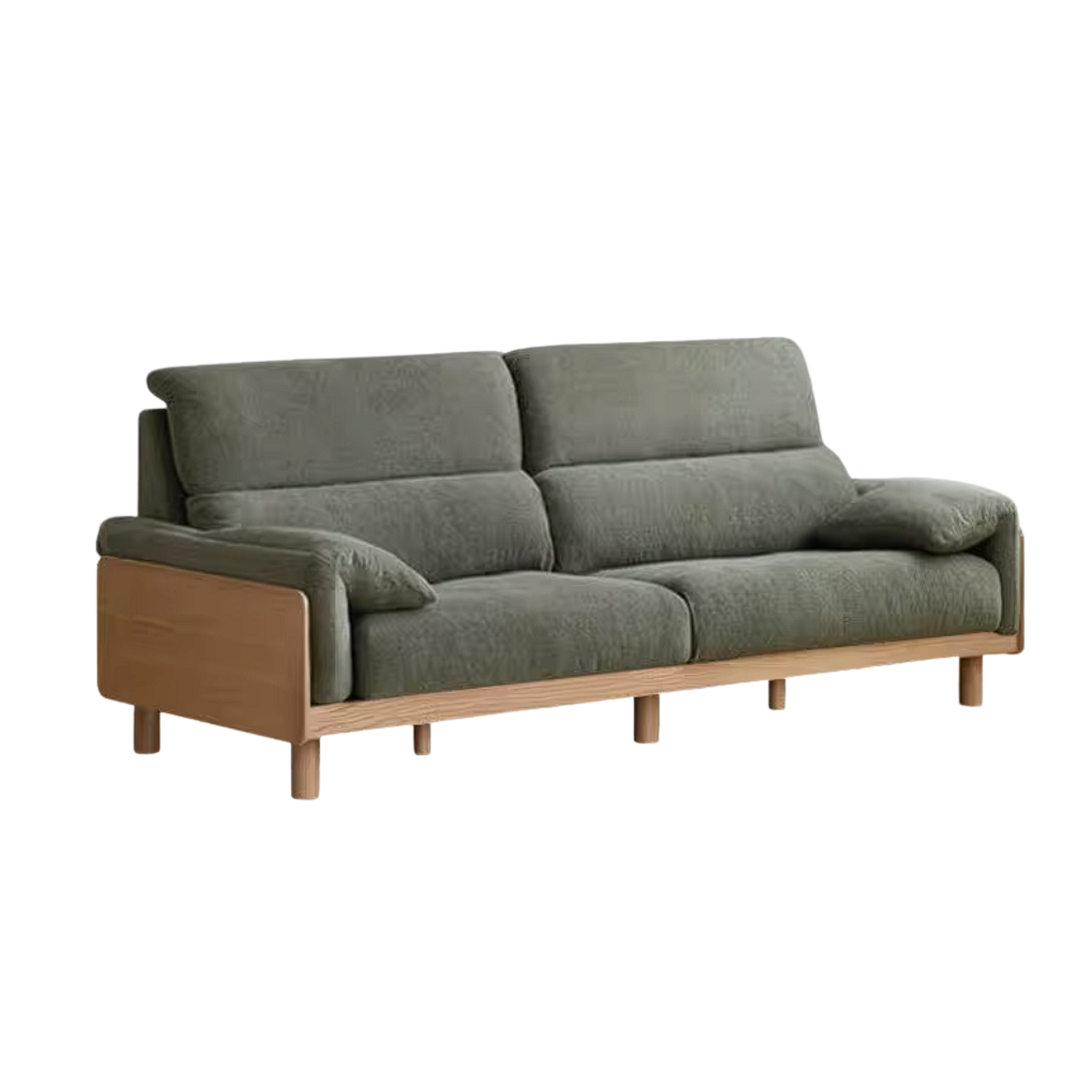 Oak, Ash Solid Wood Linen Sofa with Exposed Wood Base