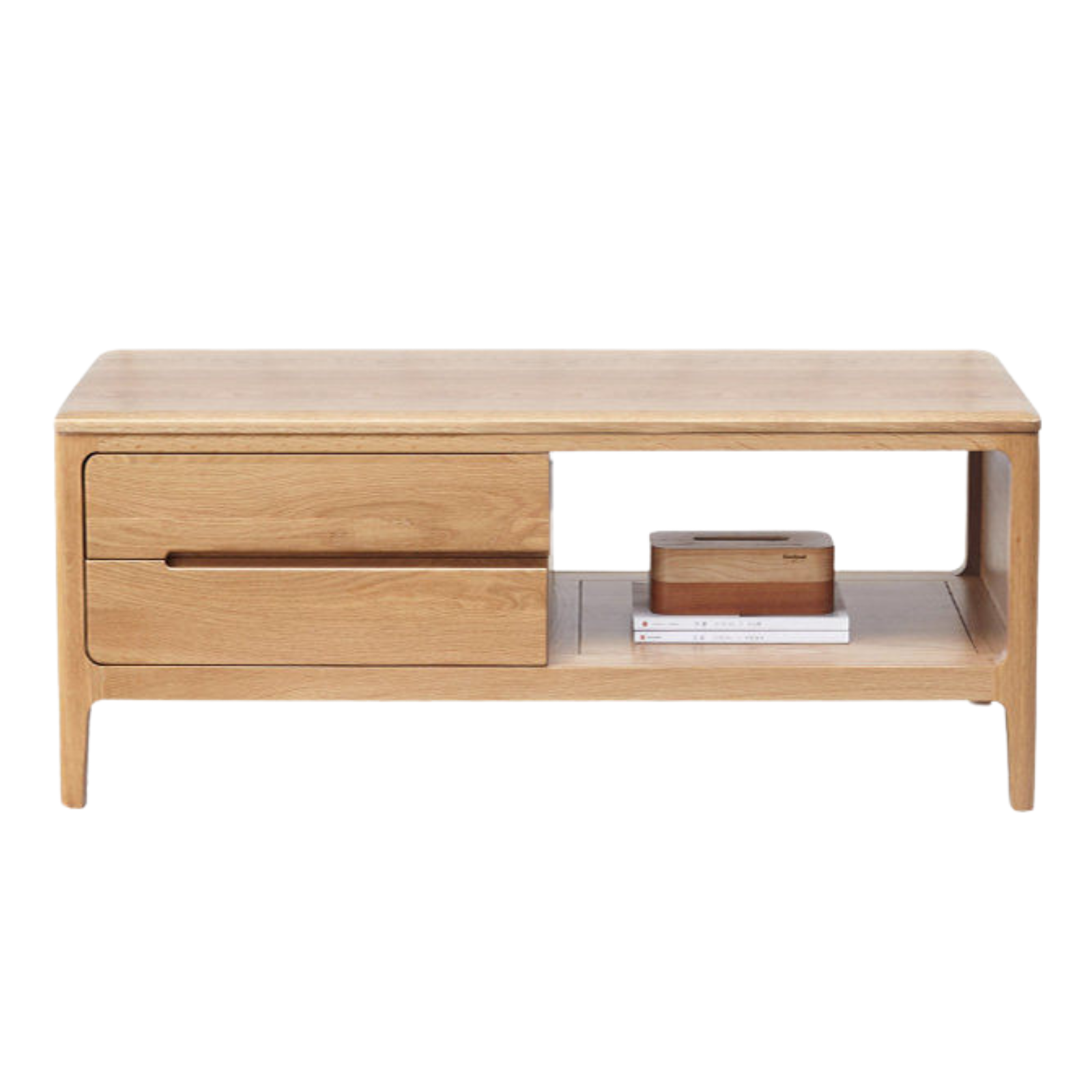 Oak, Solid Rubberwood Coffee Table Three Drawers