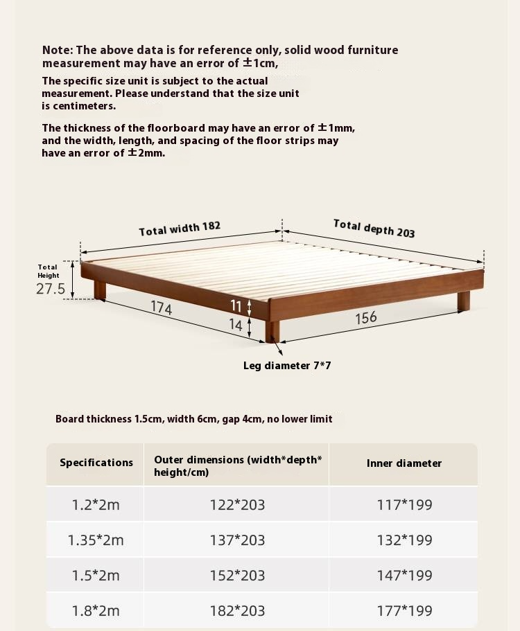Poplar Solid Wood Platform Bed, Headboard-Free Bed