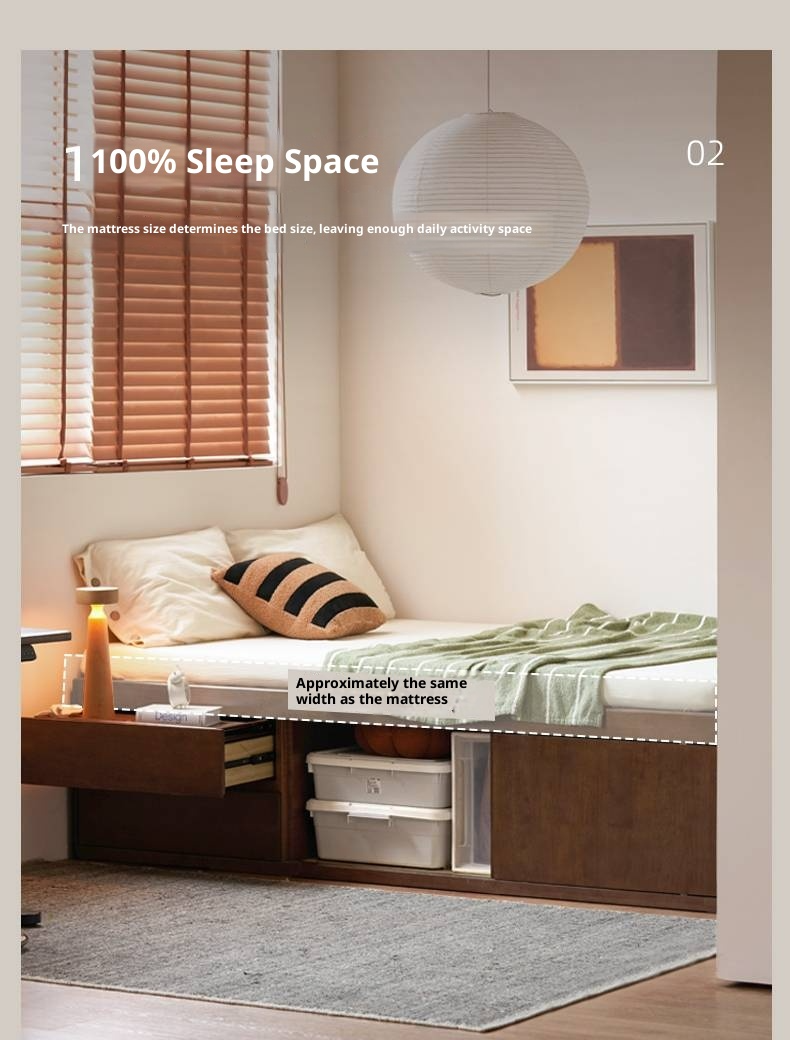 Rubberwood Solid Wood Modern Simple Box Platform Bed, Headboard-Free Bed