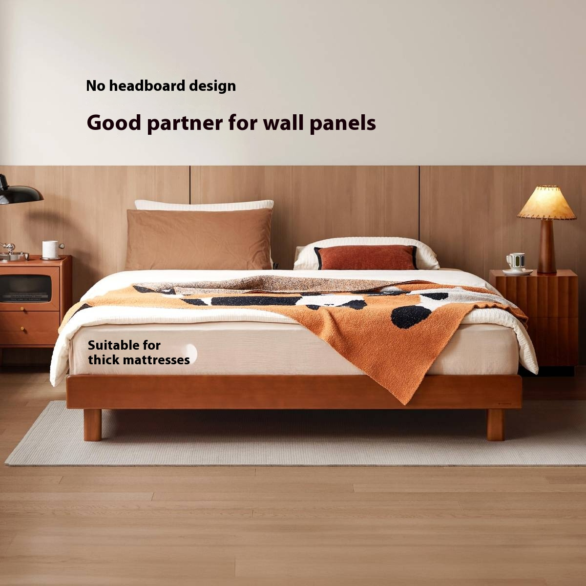 Poplar Solid Wood Platform Bed, Headboard-Free Bed