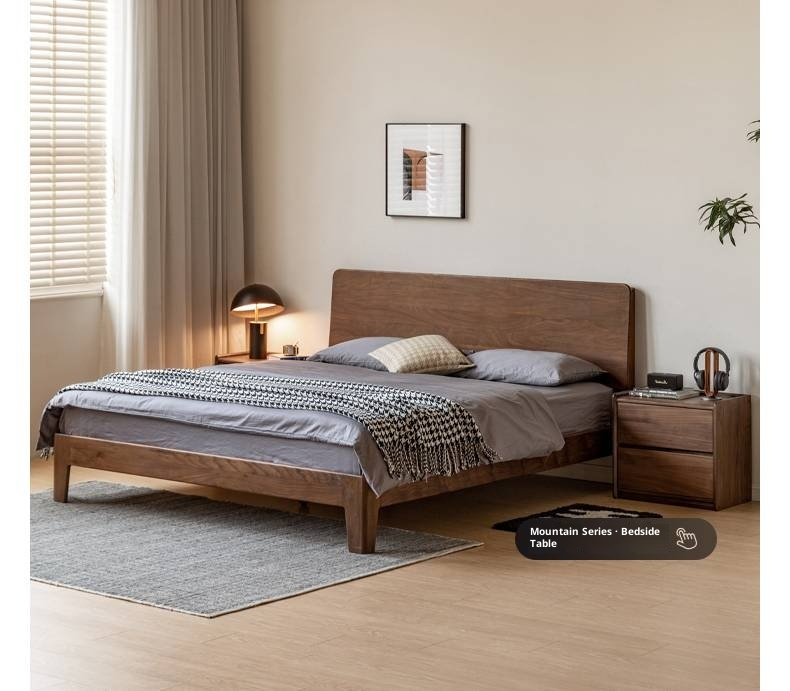 Black Walnut, Golden Sandalwood Solid Wood Italian Style Light Luxury Bed