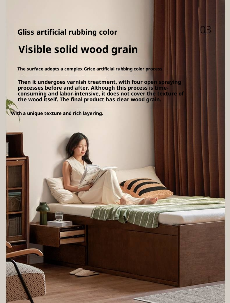 Rubberwood Solid Wood Modern Simple Box Platform Bed, Headboard-Free Bed