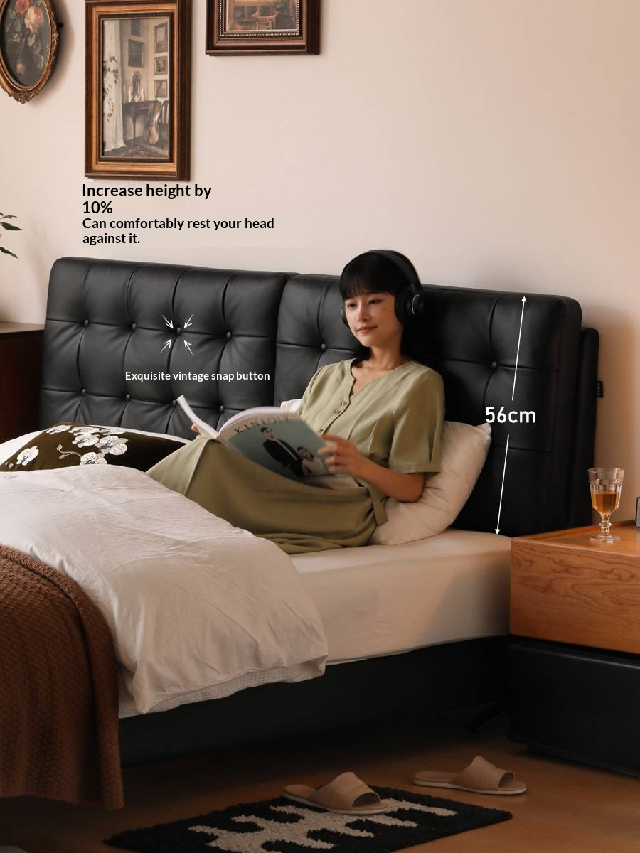 Genuine Leather Bed in Light Luxury Style