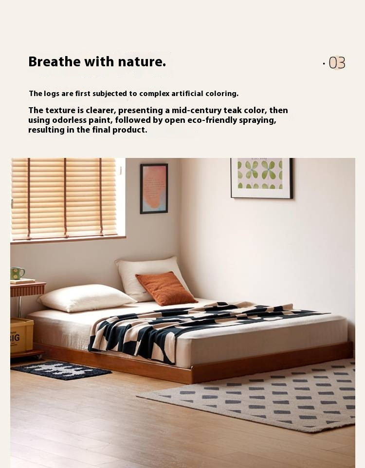 Poplar Solid Wood Platform Bed, Headboard-Free Bed
