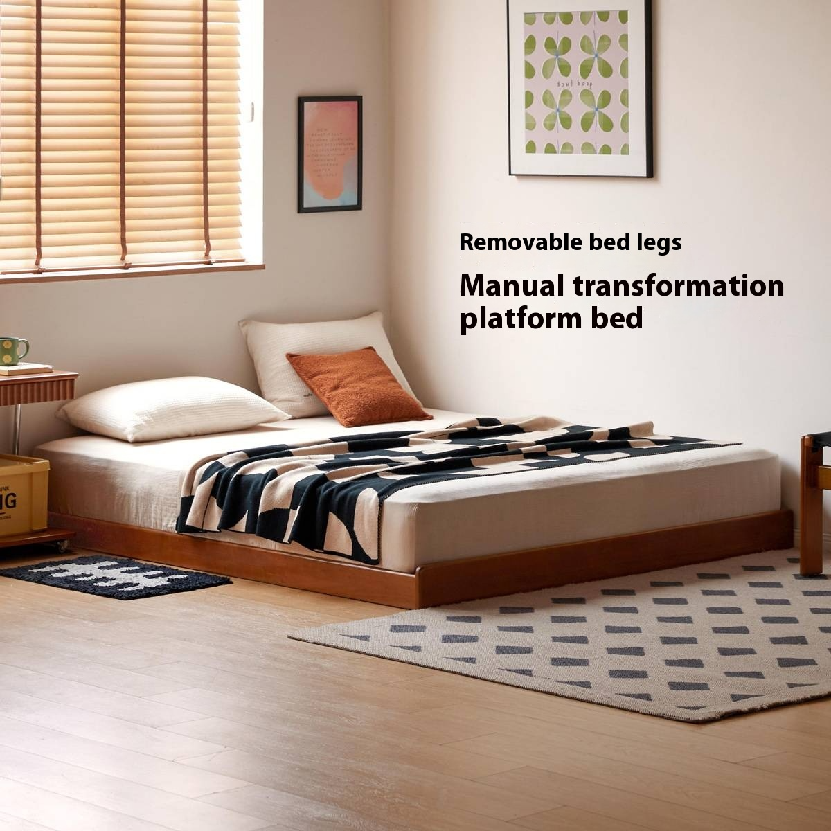 Poplar Solid Wood Platform Bed, Headboard-Free Bed