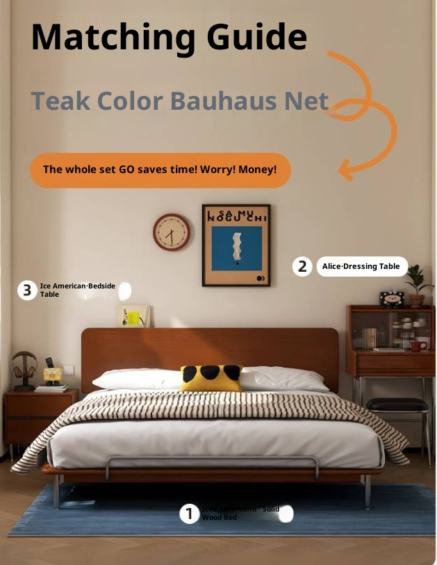 Poplar Solid Wood Bedroom Vintage Style Combination Set