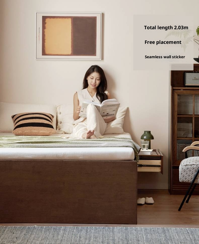 Rubberwood Solid Wood Modern Simple Box Platform Bed, Headboard-Free Bed