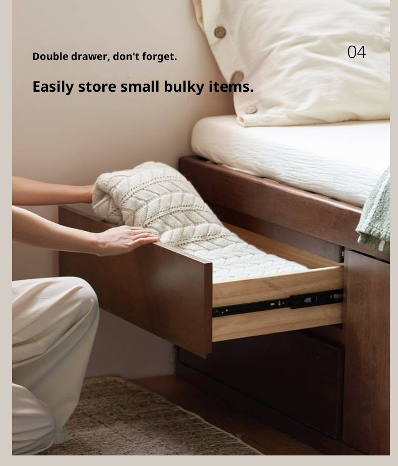 Rubberwood Solid Wood Modern Simple Box Platform Bed, Headboard-Free Bed