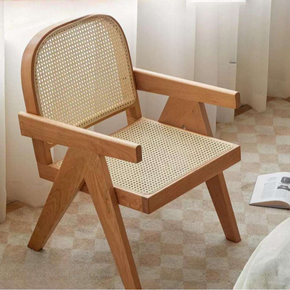 Cherry Wood Rattan Armchair