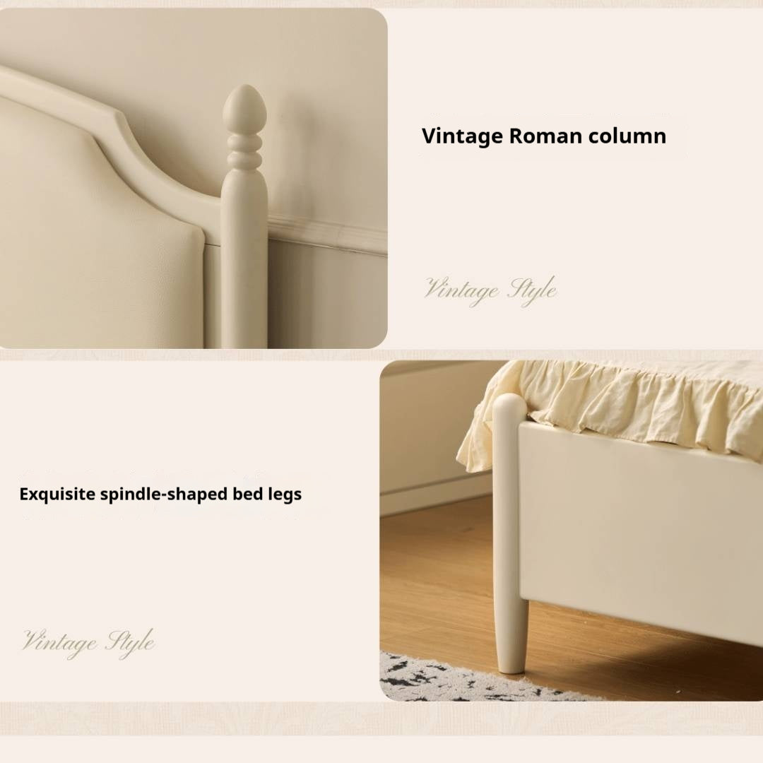 Rubberwood Solid Wood French Cream Storage Bed with Upholstered Headboard