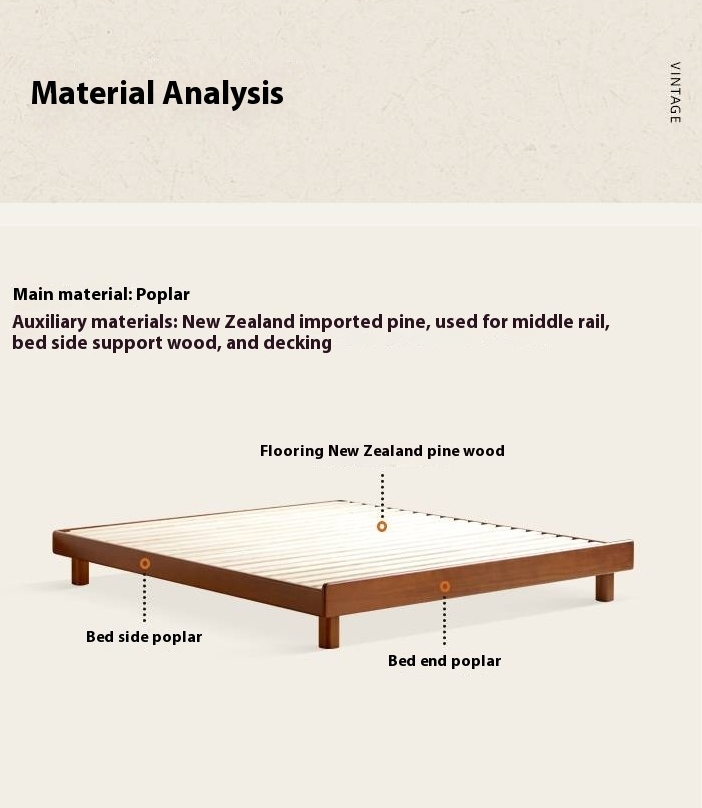 Poplar Solid Wood Platform Bed, Headboard-Free Bed
