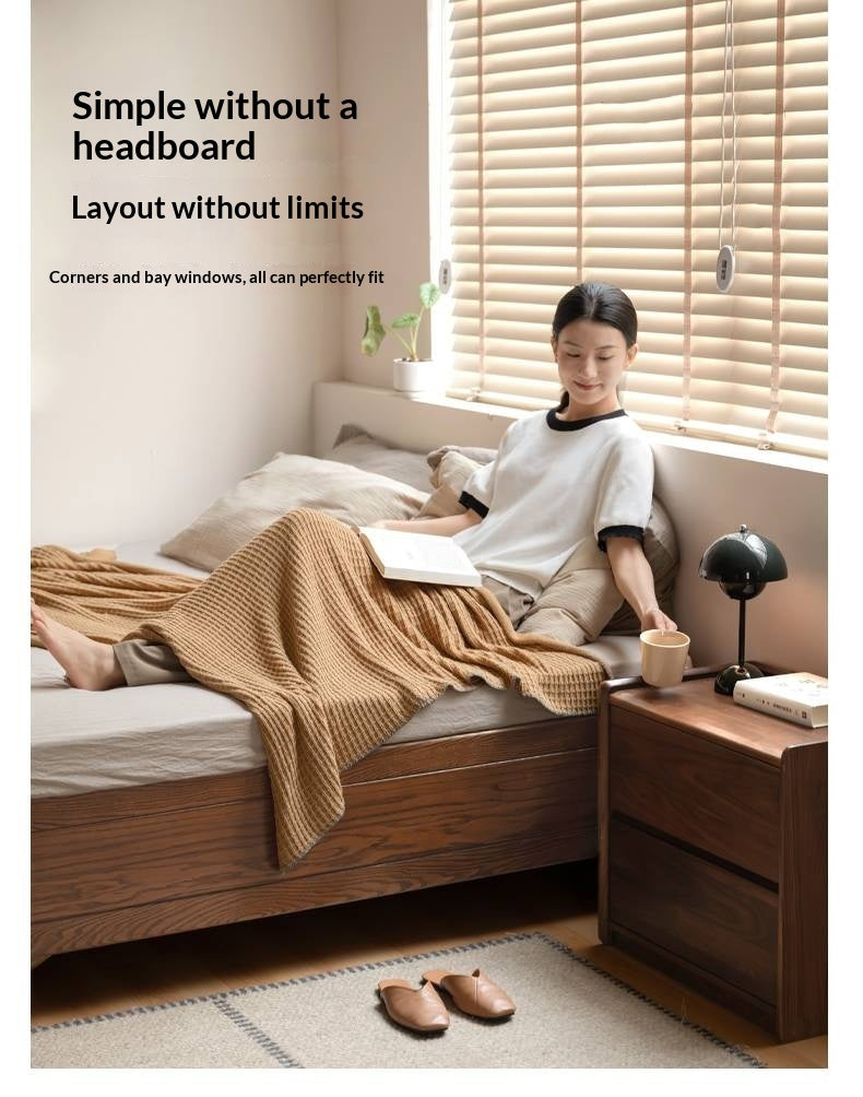 Oak Solid Wood Modern Platform Bed, Headboard-Free Box Bed