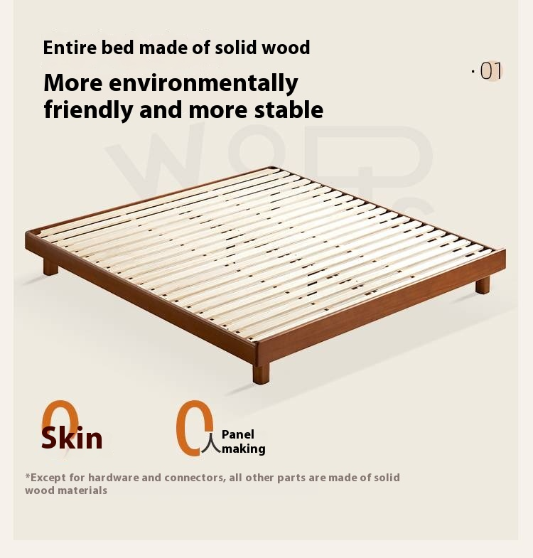 Poplar Solid Wood Platform Bed, Headboard-Free Bed
