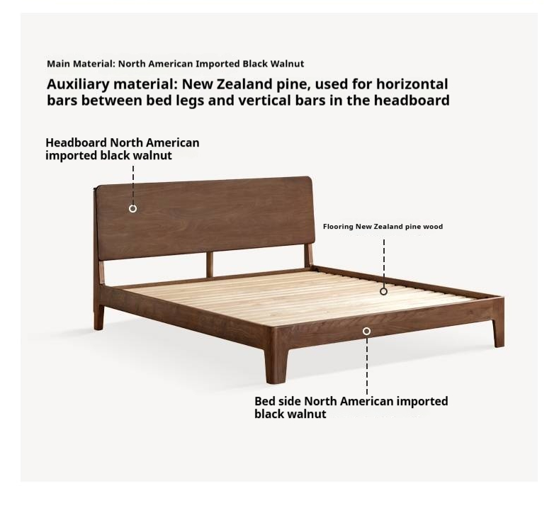 Black Walnut, Golden Sandalwood Solid Wood Italian Style Light Luxury Bed