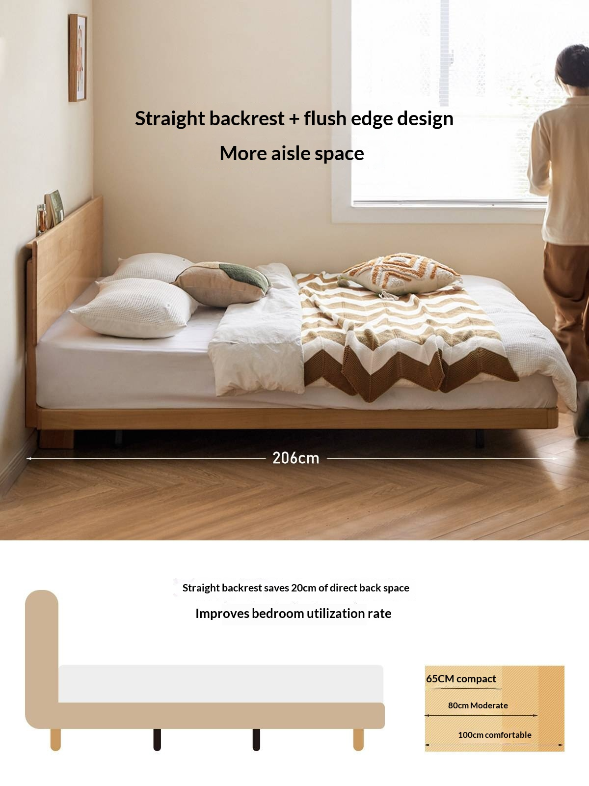 European Beech Solid Wood Bed — Nordic Minimalist Style